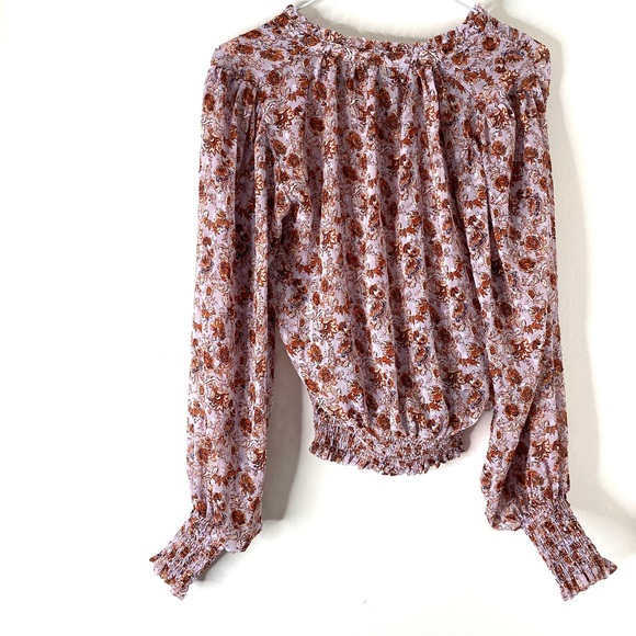 Rachel Zoe Lavender Floral Smocked Puff Sleeve Blouse - Picture 6 of 9